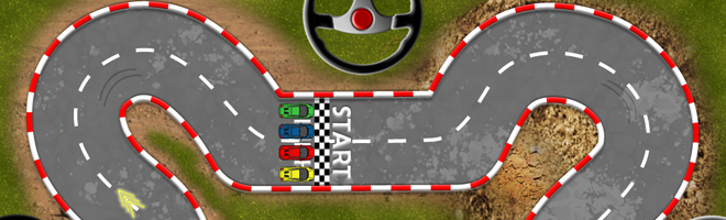 Circuit de course, quatre voitures